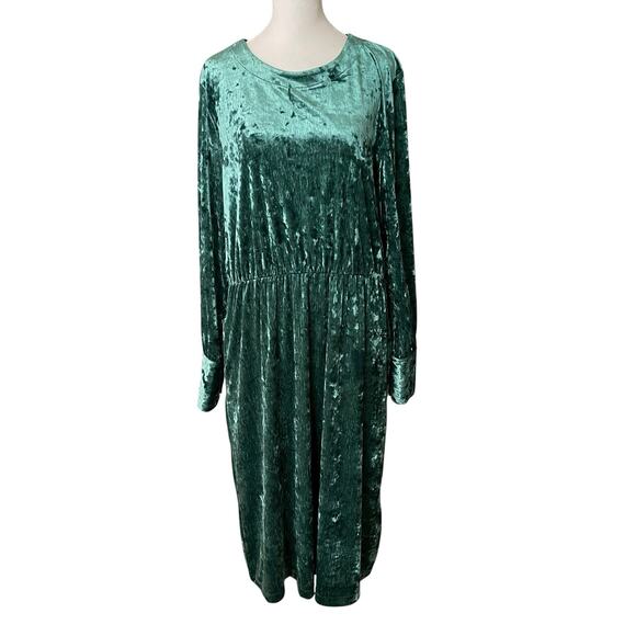 On 34th XL Midi Sheath Dress Green Crushed Velvet Long Sleeve Stretch - Picture 1 of 10